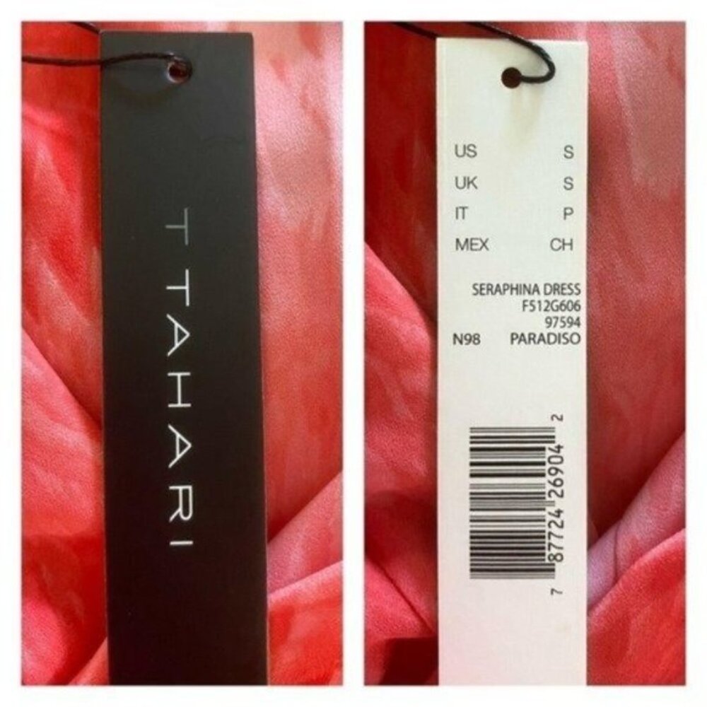 T Tahari Sleeveless Faux Wrap Bodice Seraphina Paradiseo Pink Chiffon Dress Sz S - Picture 9 of 9